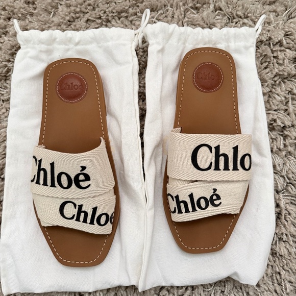 Chloe Shoes - Chloé Woody Logo Slide Sandals Size 38